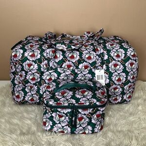 {Vera Bradley} Large Travel Duffel Bag with Cosmetic Bag in Lotus Sea Moss - NWT